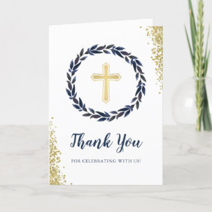 Navy Blue Wreath Gold Glitter-bevestiging foto Bedankkaart