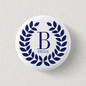 Navy-blue Wreath Monogram Ronde Button 3,2 Cm (Voorkant)