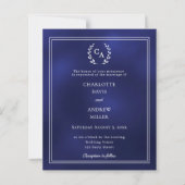 Navy blue wreath monogram wedding invitation (Voorkant)