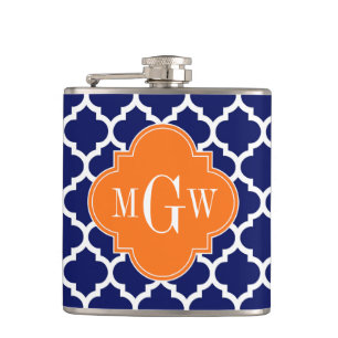 Navy Blue Wt Chevron Pompoen Quatrefoil 3 Monogram Heupfles