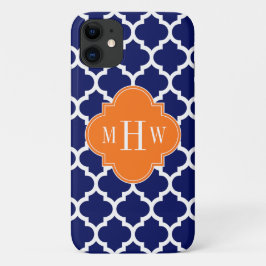 Navy Blue Wt Chevron Pumpkin Quatrefoil 3 Monogram iPhone 11 Hoesje