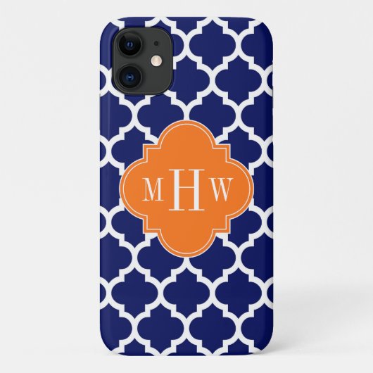 Navy Blue Wt Chevron Pumpkin Quatrefoil 3 Monogram Case-Mate iPhone Case (Achterkant)