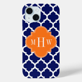 Navy Blue Wt Chevron Pumpkin Quatrefoil 3 Monogram