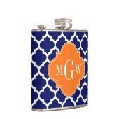 Navy Blue Wt Chevron Pumpkin Quatrefoil 3 Monogram Heupfles (Rechts)