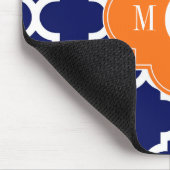 Navy Blue Wt Chevron Pumpkin Quatrefoil 3 Monogram Muismat (Hoek)