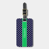 Navy Blue Wt Polka Dot Emerald Green Name Monogram Bagagelabel (Voorkant verticaal)