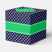 Navy Blue Wt Polka Dot Emerald Green Name Monogram Bedankdoosjes (Achterkant)