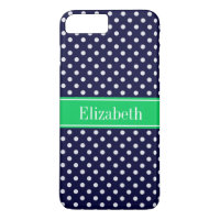 Navy Blue Wt Polka Dot Emerald Green Name Monogram