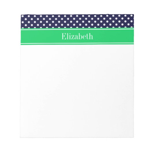 Navy Blue Wt Polka Dot Emerald Green Name Monogram Notitieblok (Voorkant)