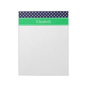 Navy Blue Wt Polka Dot Emerald Green Name Monogram Notitieblok