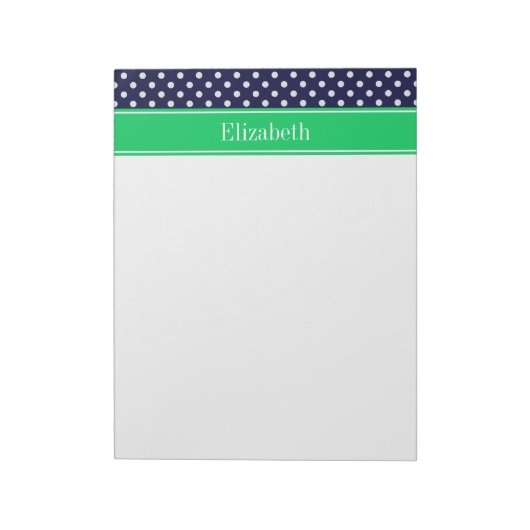 Navy Blue Wt Polka Dot Emerald Green Name Monogram Notitieblok (Gedraaid)