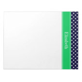 Navy Blue Wt Polka Dot Emerald Green Name Monogram Notitieblok (Voorkant)