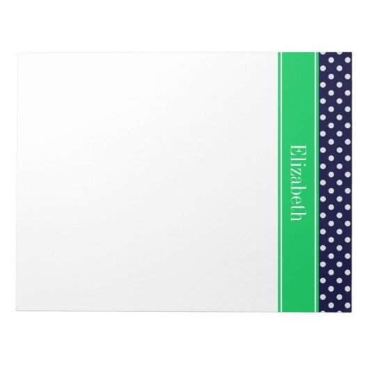 Navy Blue Wt Polka Dot Emerald Green Name Monogram Notitieblok (Voorkant)