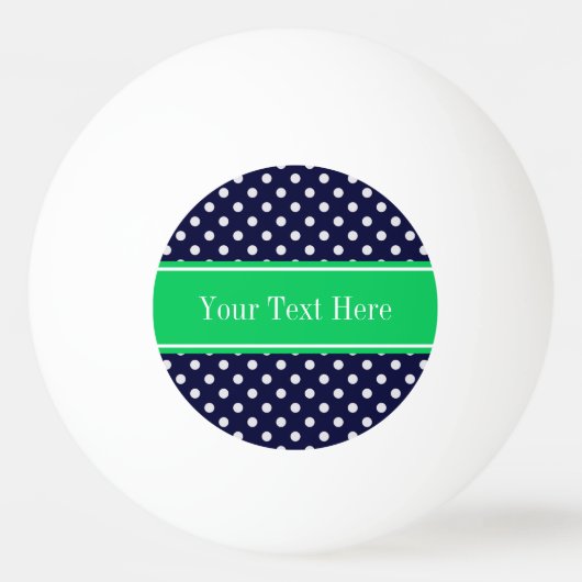 Navy Blue Wt Polka Dot Emerald Green Name Monogram Pingpongballen (Voorkant)