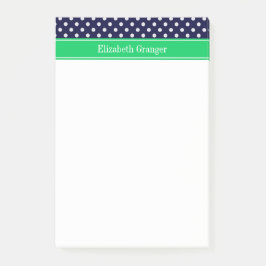 Navy Blue Wt Polka Dot Emerald Green Name Monogram Post-it® Notes