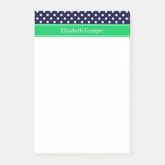 Navy Blue Wt Polka Dot Emerald Green Name Monogram Post-it® Notes (Voorkant)