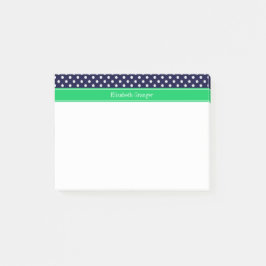 Navy Blue Wt Polka Dot Emerald Green Name Monogram Post-it® Notes