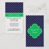 Navy Blue Wt Polka Dot Emerald Green Name Monogram Visitekaartje (Voorkant / Achterkant)
