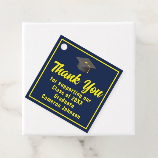 Navy Blue Yellow Afstuderen aangepaste afstudeerfe Bedankjes Labels (In situ)