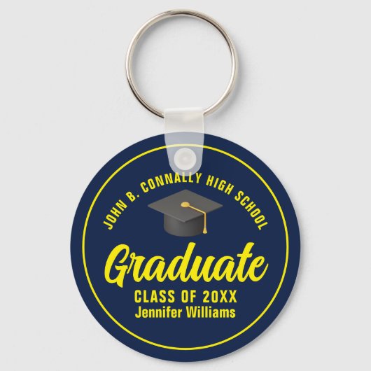 Navy Blue Yellow Afstuderen Custom 2025 Afstuderen Sleutelhanger (Voorkant)