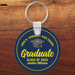 Navy Blue Yellow Afstuderen Custom 2025 Afstuderen Sleutelhanger