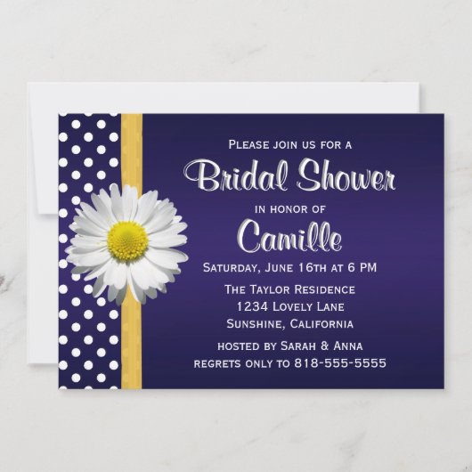 Navy Blue Yellow Daisy Bridal Shower Kaart (Voorkant)
