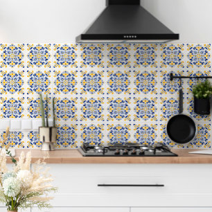 Navy Blue Yellow Mediterranean Stylish White Tegeltje