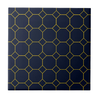 Navy Blue & Yellow Octagon/Honeycomb Ceramic Tile Tegeltje