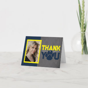 Navy Blue & Yellow Paw Afstuderen opvouwbare foto Bedankkaart