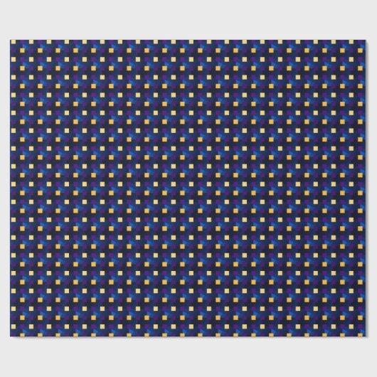 Navy Blue Yellow Pixels Cool Abstract Pattern Geek Cadeaupapier (Vlak)