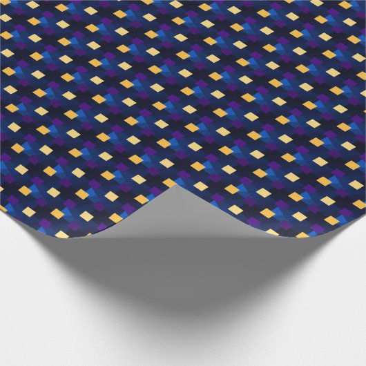 Navy Blue Yellow Pixels Cool Abstract Pattern Geek Cadeaupapier (Hoek)