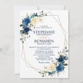 Navy Blue Yellow Rose Boho Geometric Wedding Invit Kaart (Voorkant)