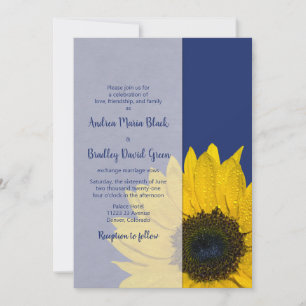 Navy Blue Yellow Sunflower Weduwuitnodiging Kaart