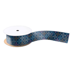Navy Blue Yellow White Floral Pattern Ribbon Lint
