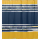 Navy Blue Yellow White Pattered Stripes Douchegordijn (Voorkant)