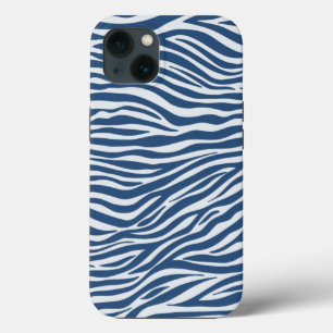 Navy Blue Zebra Animal Stripes Pattern iPhone 13 Hoesje