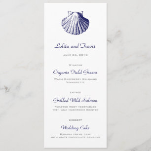 Navy Blue Zee Shell Wedding Menu Kaart