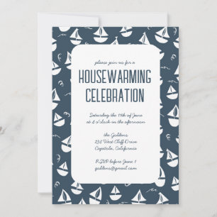 Navy Blue Zeilboten Schattige Beach Housewarming P Kaart