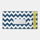 Navy Blue Zigzag, Navy Blue Chevron, Jouw naam Bureaumat (Keyboard & Muis)