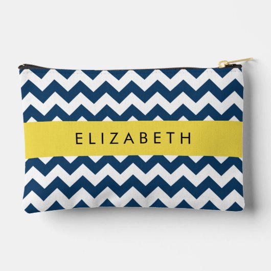 Navy Blue Zigzag, Navy Blue Chevron, Jouw naam Etui (Achterkant)
