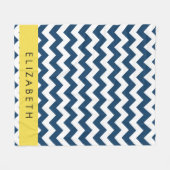 Navy Blue Zigzag, Navy Blue Chevron, Jouw naam Fleece Deken (Voorkant (Horizontaal))