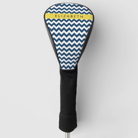 Navy Blue Zigzag, Navy Blue Chevron, Jouw naam Golfheadcover (Voorkant)