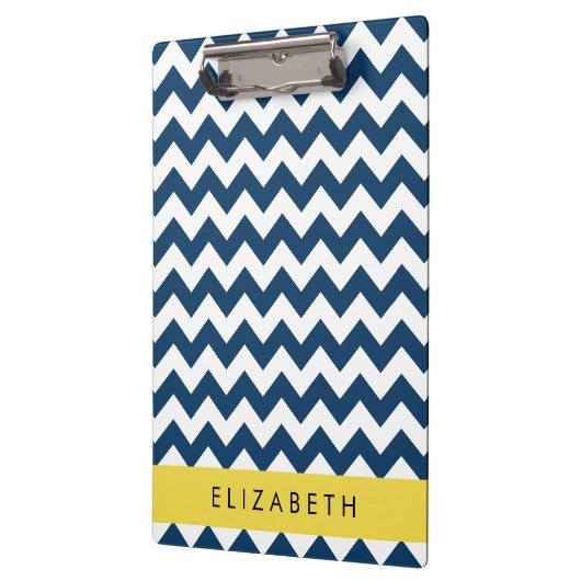 Navy Blue Zigzag, Navy Blue Chevron, Jouw naam Klembord (Links)