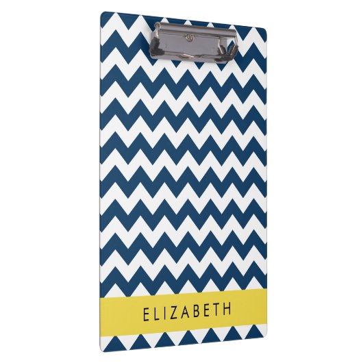 Navy Blue Zigzag, Navy Blue Chevron, Jouw naam Klembord (Rechts)