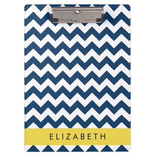 Navy Blue Zigzag, Navy Blue Chevron, Jouw naam Klembord (Voorkant)