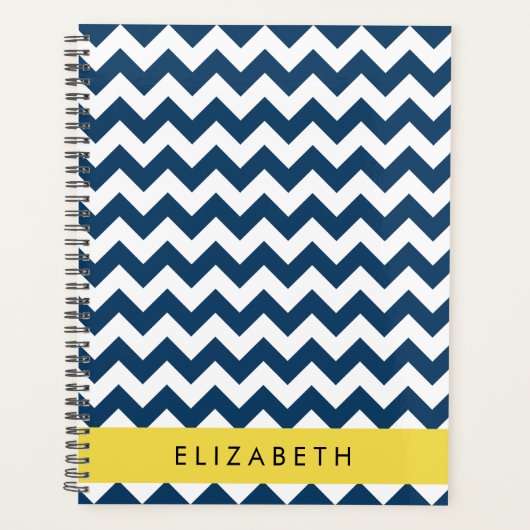 Navy Blue Zigzag, Navy Blue Chevron, Jouw naam Planner (Voorkant)