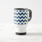 Navy Blue Zigzag, Navy Blue Chevron, Jouw naam Reisbeker (Voorkant rechts)