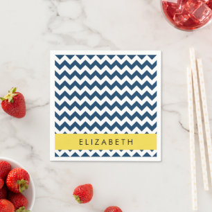 Navy Blue Zigzag, Navy Blue Chevron, Jouw naam Servet