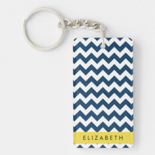 Navy Blue Zigzag, Navy Blue Chevron, Jouw naam Sleutelhanger