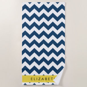 Navy Blue Zigzag, Navy Blue Chevron, Jouw naam Strandlaken